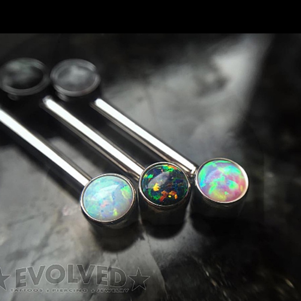 Sterling silver white opal nipple rings/bars